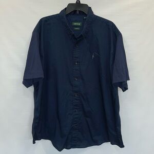 Orvis Shirt Mens XXL Blue Short Sleeve Polyester Blend Active Fit Logo